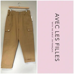 Avec Les Filles Khaki High Waist Cargo Pants
